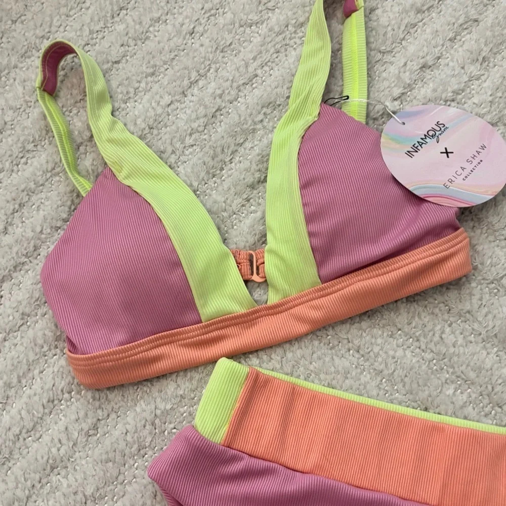 NWT Infamous Swim Lola Two-Piece Bikini Set SUNSET HORIZON - Size Medium - Picture 3 of 6